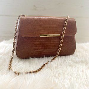 Ann Taylor - Brown Croc-Embossed Gold Chain Purse